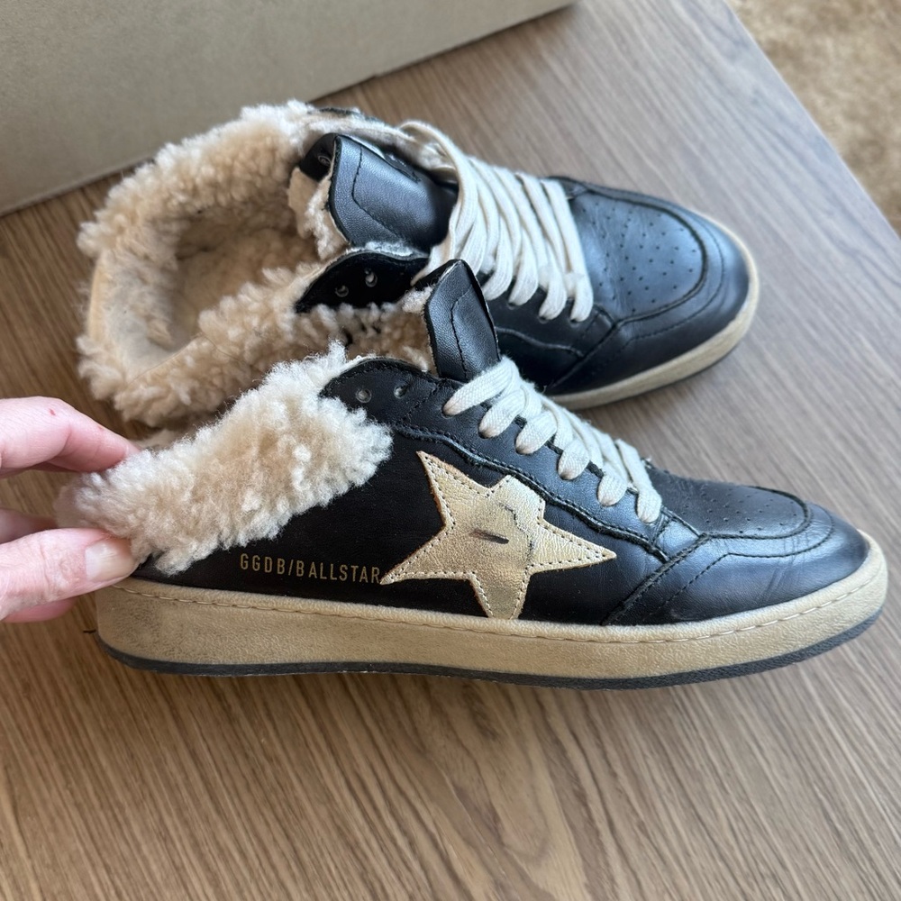 Golden Goose Super-Star Shearling-trimmed leather sneakers.